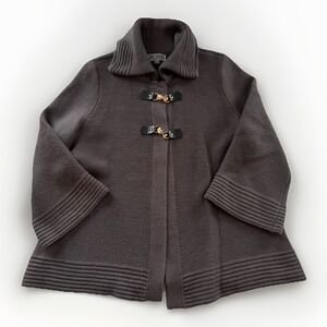 JM Collection Women's Sweater Medium Dark Gray Gold Toggle Wing Collar